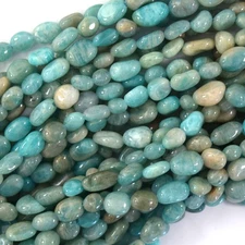 4mm - 6mm natural Russian green amazonite pebble nugget beads 15.5" strand