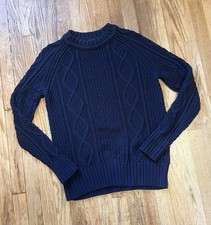 J Crew Navy Cotton Cable Knit Sweater Crewneck Fisherman Chunky Medium