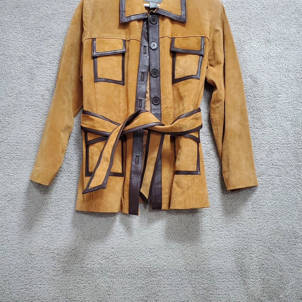 Motto Your Style Mantra Suede Leather Safari Jacket Womens Small Brown Belted - Image 4 of 4