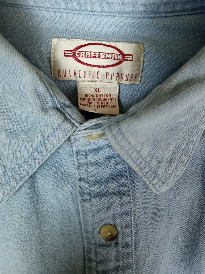 Vintage Craftsman Shirt Mens XL Blue Mechanic Denim Long Sleeve Button Up - Image 3 of 4