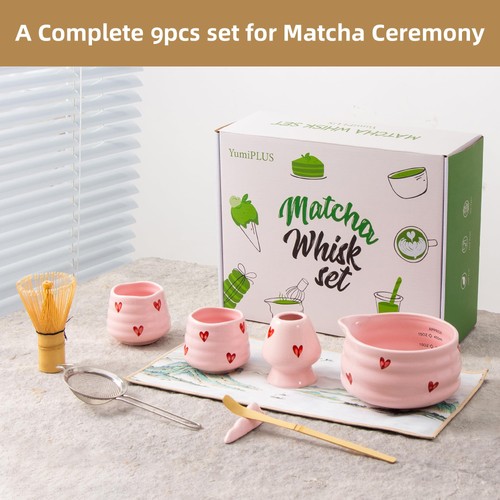 Set Matcha Completo 9 Pezzi con Tazze, Ciotola Matcha in Ceramica e Frusta Set per Beg... - Foto 6 di 8