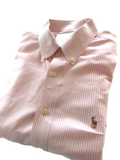Ralph Lauren Vintage Oxford Shirt Mens 17x35 PInk White Stripe Cotton LS