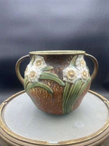 Vintage Roseville Pottery Jonquil Handled Jardiniere Vase Circa 1931 VG