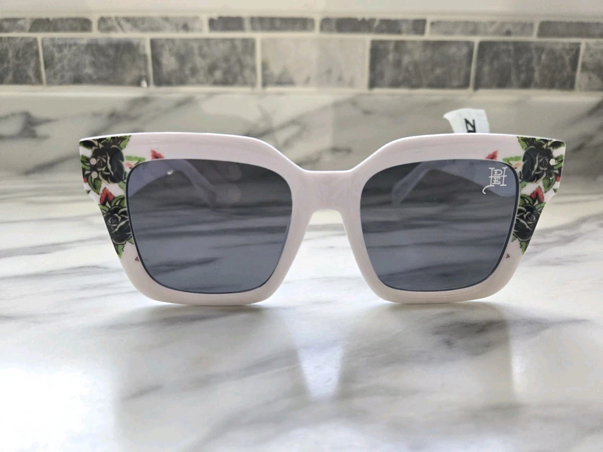 Ed Hardy Floral Rain Forest White Sunglasses 100% UV Protection Vintage Y2K UNISEX Oversized Round Cream Ed Hardy Sunglasses  main image 3