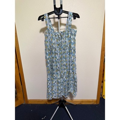 Easel Los Angeles Blue Yellow Boho Floral Tile Print Tiered Sundress Small NWT