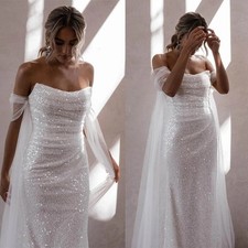 Elegant Mermaid WeddingDresses Strapless Draped Shining Sequined Sleeveless Gown