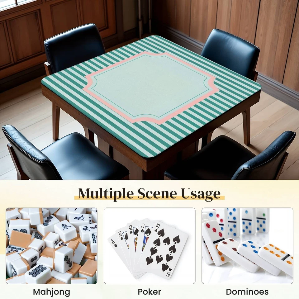 Green Mahjong Table Mat Non Slip Pink Striped Game Board with Storage Women Gift - Image 3 of 4