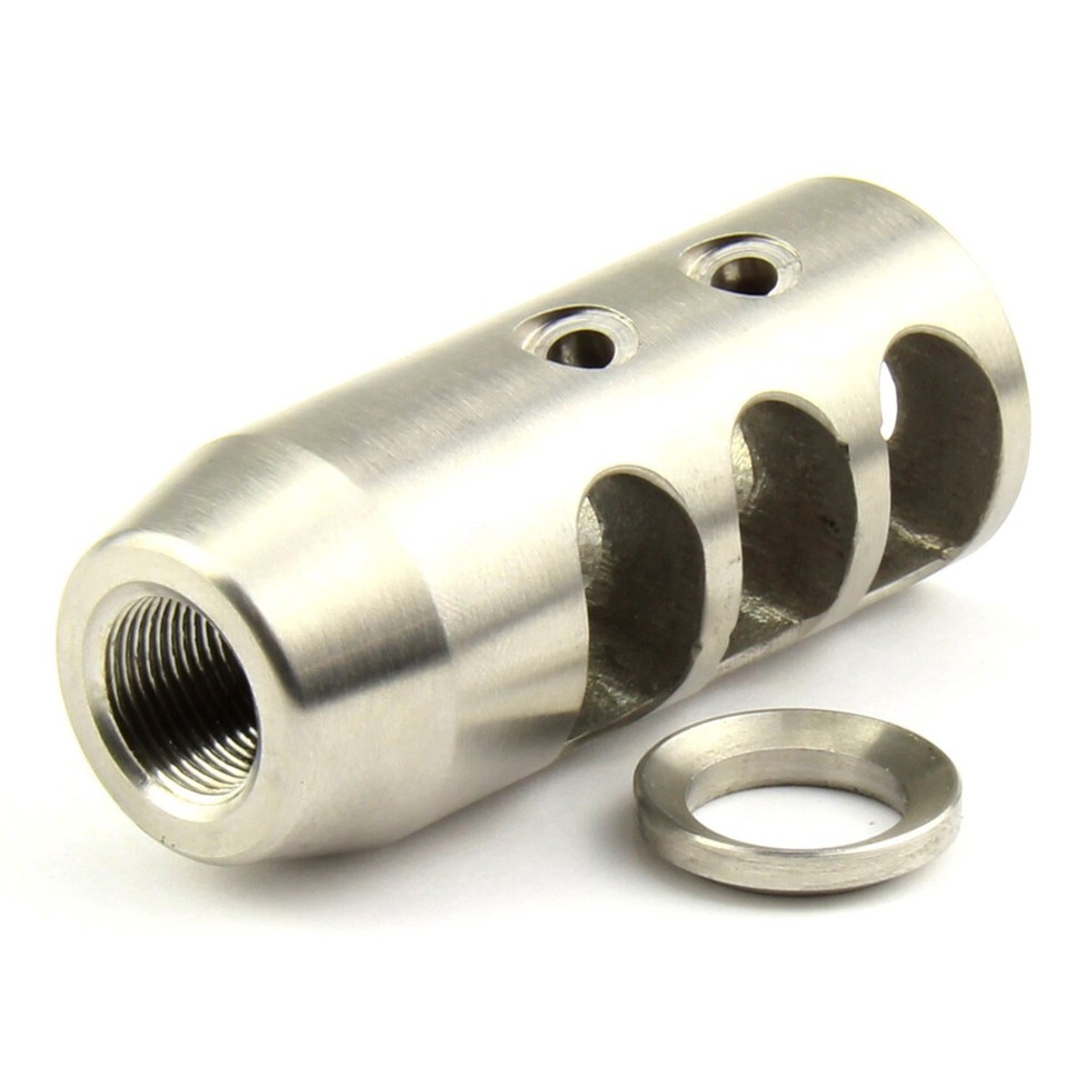 Stainless Steel Shark Muzzle Brake - 1/2x28 TPI Thread For .22LR, 5.56, .223 Rifles
