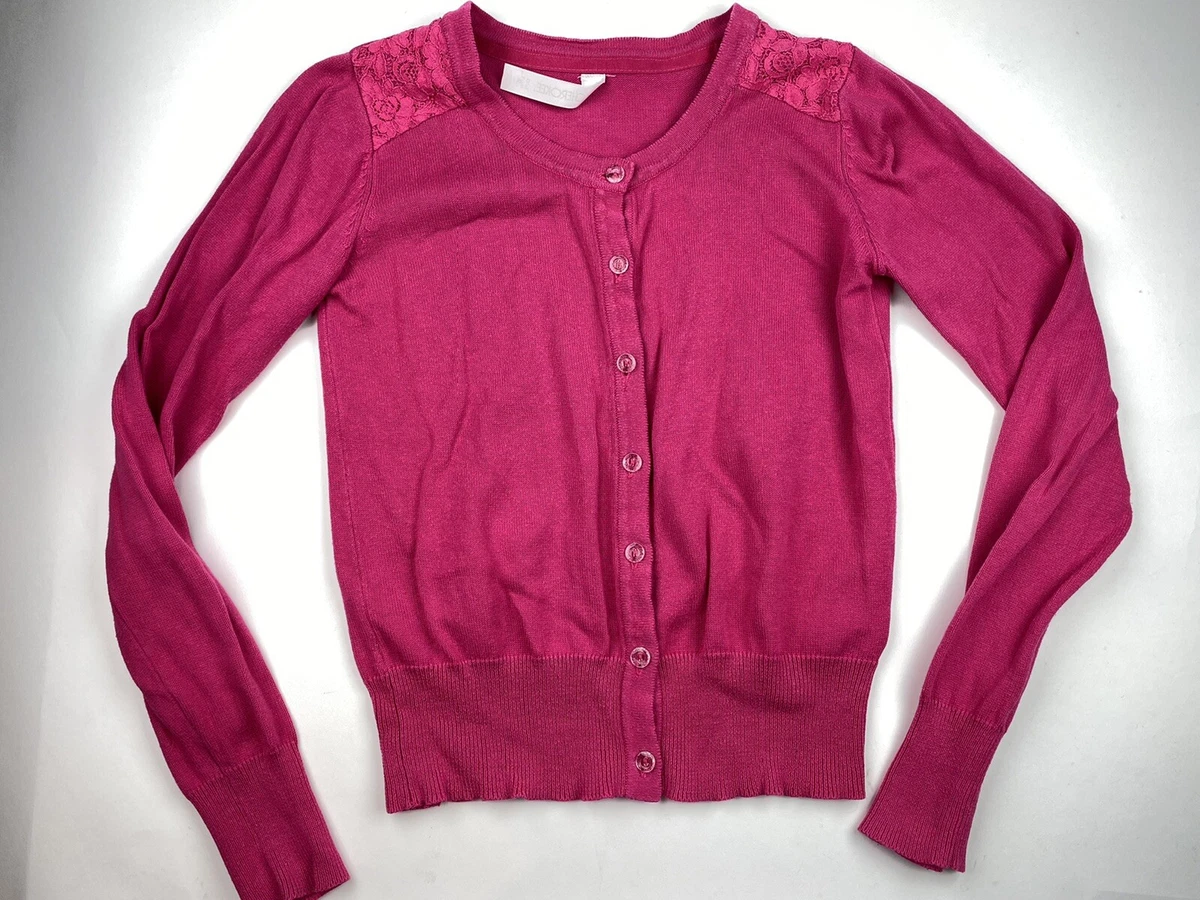 Cherokee L 10-12 Girls Bright Pink Cardigan Button Up Sweater Long Sleeve  Solid | eBay