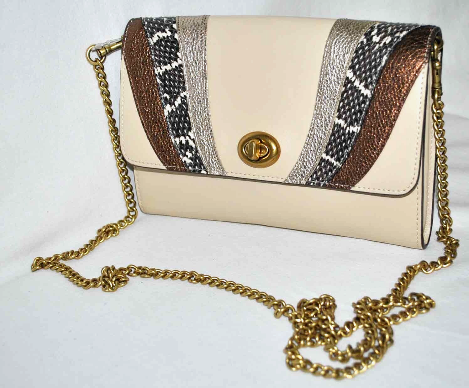 Coach Marlow Turnlock Chain Crossbody With Wave Patchwork, Ivory Muti $250