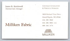 2010s 2020s Business Card Milliken Fabric Grand Rapids MI Vtg