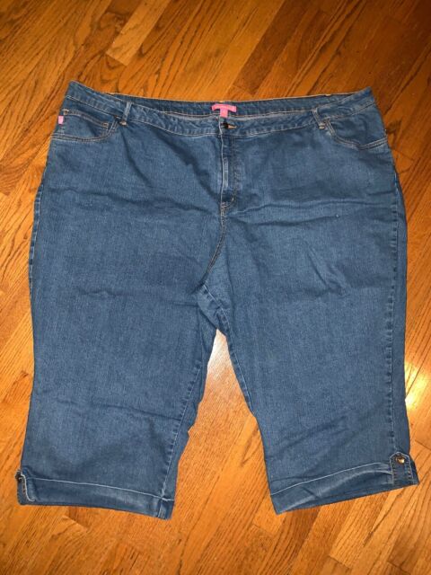 Woman Within Denim Blue Jeans Clam Digger Shorts Pants Plus Sz 36W 36 W ...