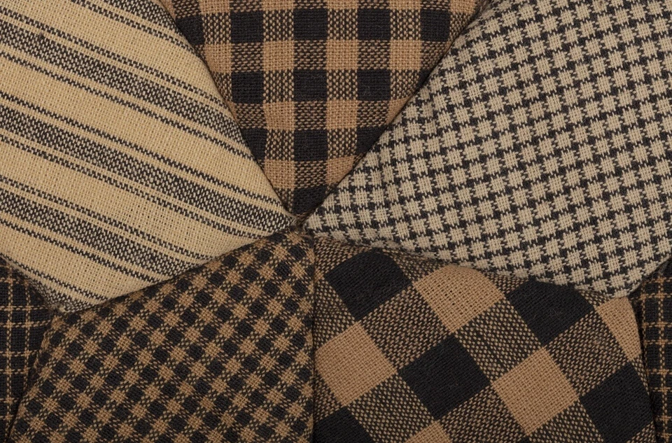 Hand Quilted Patchwork Table Runner Farmhouse Star Black Tan Checks 48" Long - Image 3 of 4