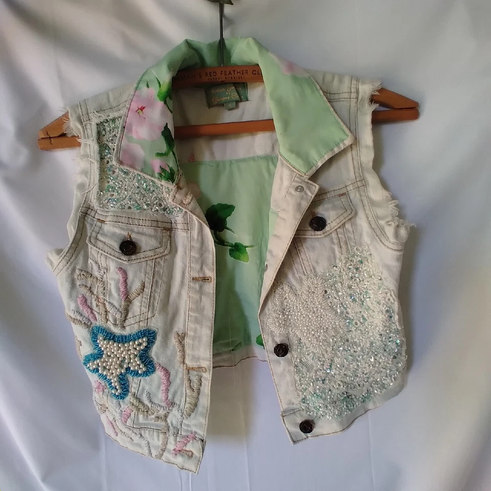 Antica Sartoria By Giacomo Cinque Vest Girls Size 4 Jean Sleeveless Embellished - Image 3 of 4