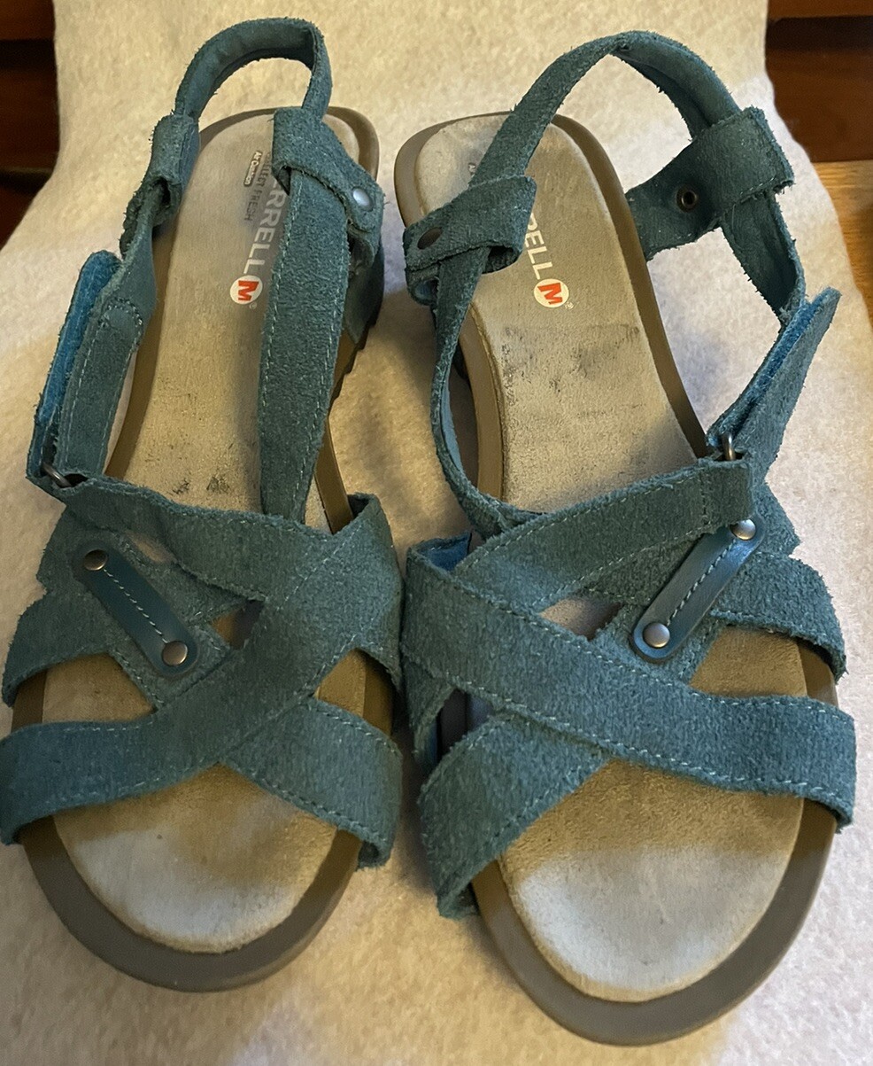Sandali comfort Merrell 8 blu acqua pelle slingback DRAGONFLY punta aperta