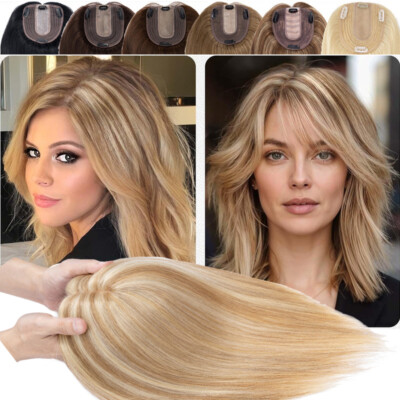 Echthaar Topper Toupet Haarteile Clip In Hair Extensions mit Pony Haarausfall DE
