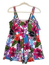 Swim Solutions Pleated Tankini Top Floral Multicolored Size 14 Women's NWT