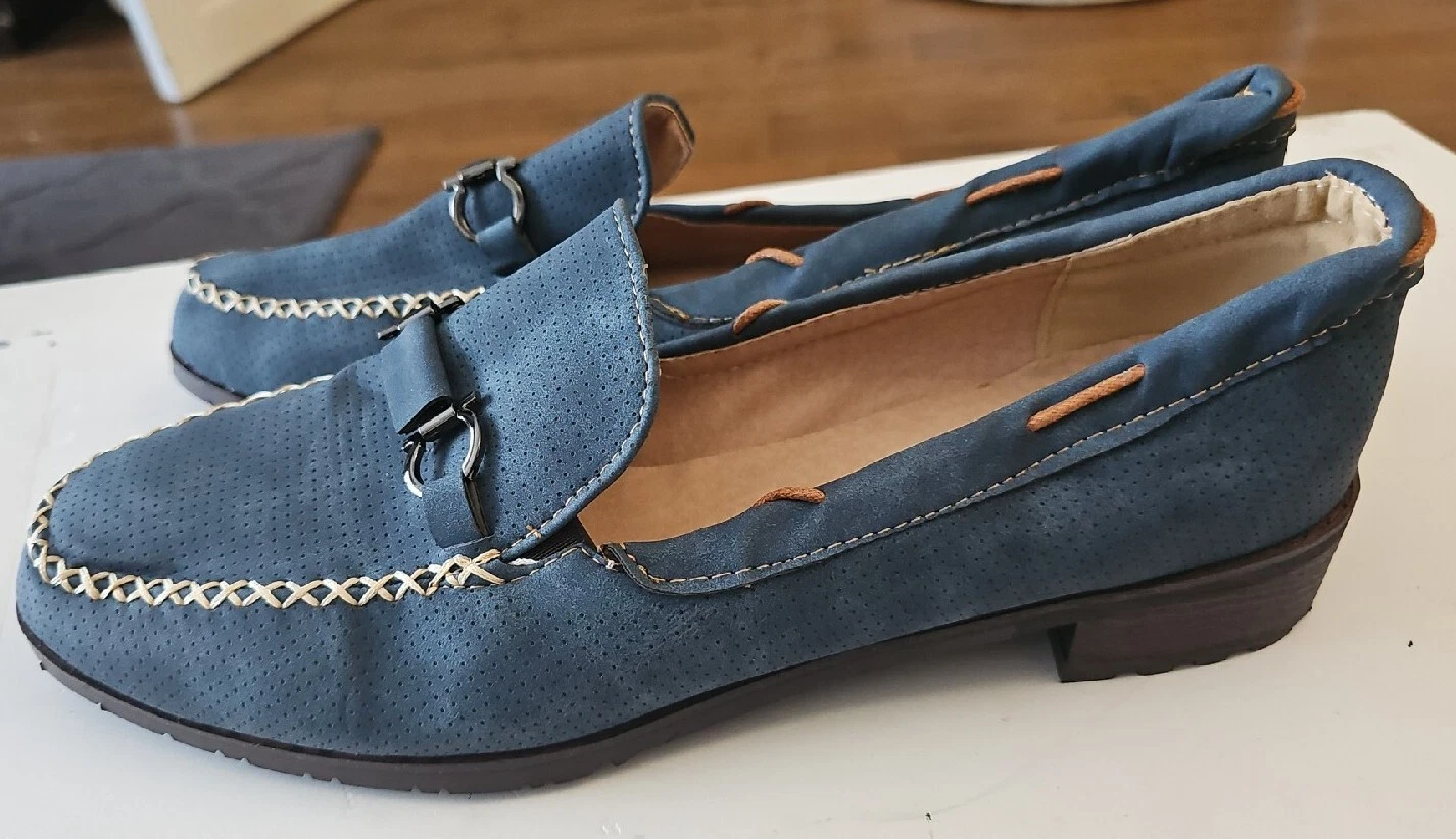 Mens Blue Loafers Leather Shoes UK 12/ EUR 47