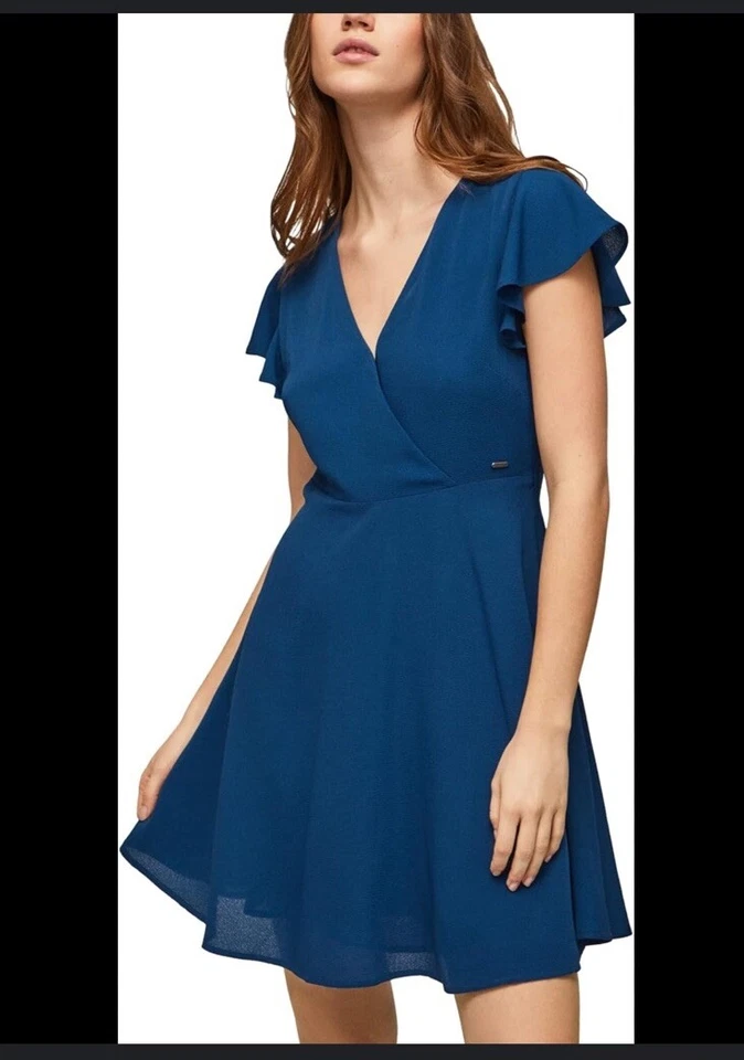 Vestido Pepe Jeans PATRIZIA Crepé Línea A Sobrepelliz Cuello en V Imitación Envoltura Italia Azul Foto 2 de 4