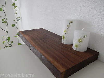 Wandboard Nussbaum Massiv Holz Board Regal Steckboard Regalbrett Baumkante NEU - Bild 1 von 4