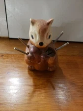 Vintage Ceramic Squirrel Nutcracker With 4 Picks Tools