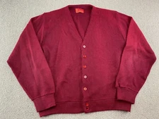 Sears Kings Road Cardigan Sweater Knit Red Orlon Grandpa Rockabilly Grunge VTG