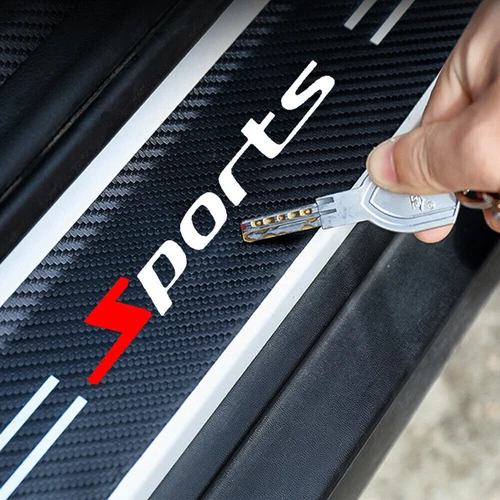 4Pcs Universal Car Door Plate Sill Scuff Cover Anti Scratch Carbon Fiber Sticker - Foto 8 di 12