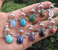 10pcs Amethyst vary stone Angel Pendant Chakra Reiki Healing Amulet Wholesale