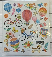  Hot Air Balloon Bikes Floral  Stickers Planner Papercraft Journal Scrapbook 