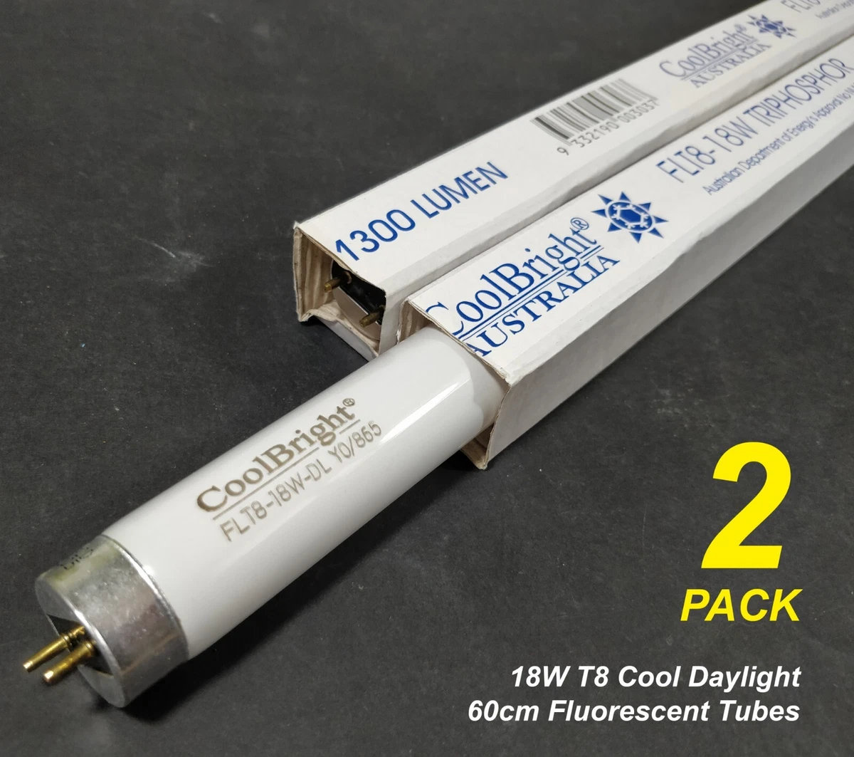 2 x 18W T8 Triphosphor Fluorescent Tubes Lamps 6000K Cool Daylight 600mm