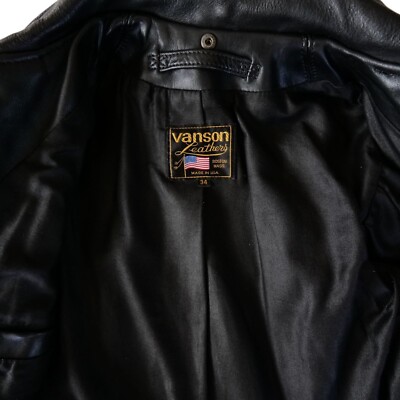 VANSON Enfield Single Leather Jacket Men's Size 34 Black From