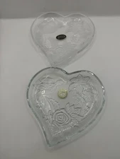 KIG Indonesia Clear Crystal Heart-shaped Hummingbird Trinket Dish.