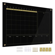 Black Glass 3-1 Monthly Dry Erase Calendar Whiteboard for Wall,24"x 36",Frame...