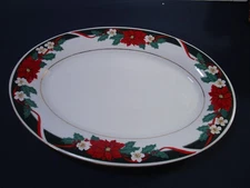 Tienshan Fine China "Deck the Halls" Oval Platter 14” Long - Christmas