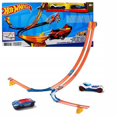 HOT WHEELS Rennbahn Set Doppelabfahrt / Doppelrampe + 2 Autos