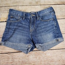 Old Navy Denim Shorts Girls Size 14 Blue Denim Dark Stretch Cuffed Mid Rise
