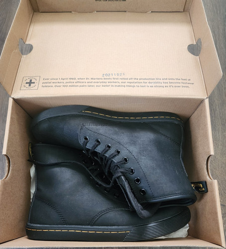 Dr. Martens Black Mohawk Synthetic Combat Boots Slip Resistant Men's US 8