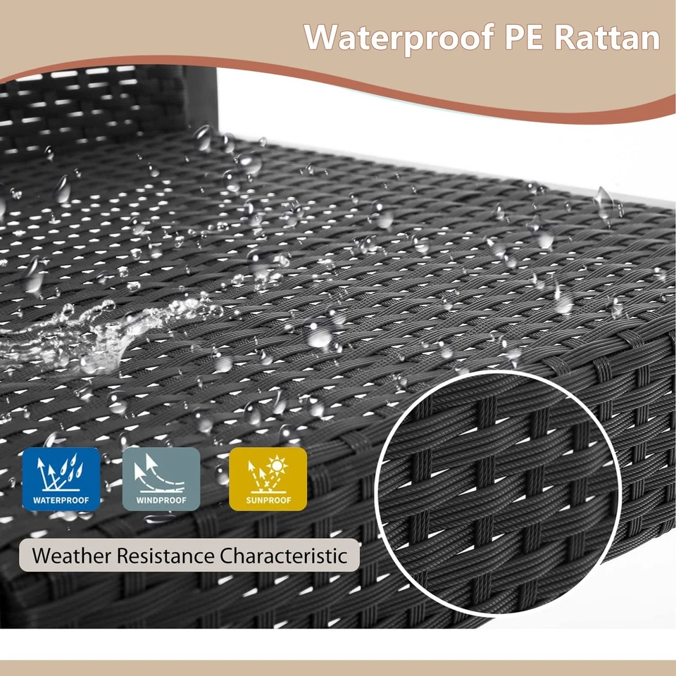 | Juego de muebles de patio de 3 piezas | Caqui | Muebles de exterior de mimbre con café T... Foto 3 de 4