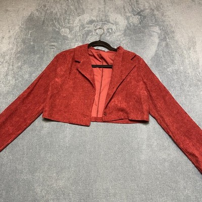 Cider Cropped Blazer Jacket Womens XS Red Corduroy Single Breasted Notch Lapel