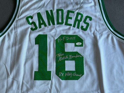 Tom Satch Sanders Signed Jersey Boston Celtics JSA Inscribed HOF 2011 8x Champ