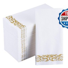 JOLLY CHEF 100 Gold And White Disposable Hand Towels, Paper Guest Towels Parties