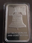 5 troy oz silver  bar.999FINE   SHINY ENCASED   LIBERTY BELL /US CONSTITUTION