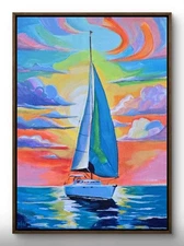 Xtn Original 8x10 Sailboat Colorful Modern Art Acrylic Painting on Canvas