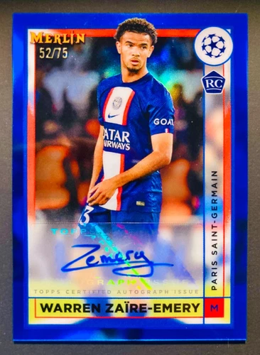 2022-23 Merlin Chrome Warren Zaire-Emery PSG Blue refractor rookie RC AUTO #/75