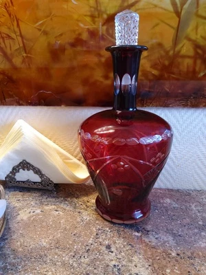 Karaffe,Flasche, Glas Achteckig Mit Stylischem Stopfen ,vintage,deko  - Bild 1 von 4