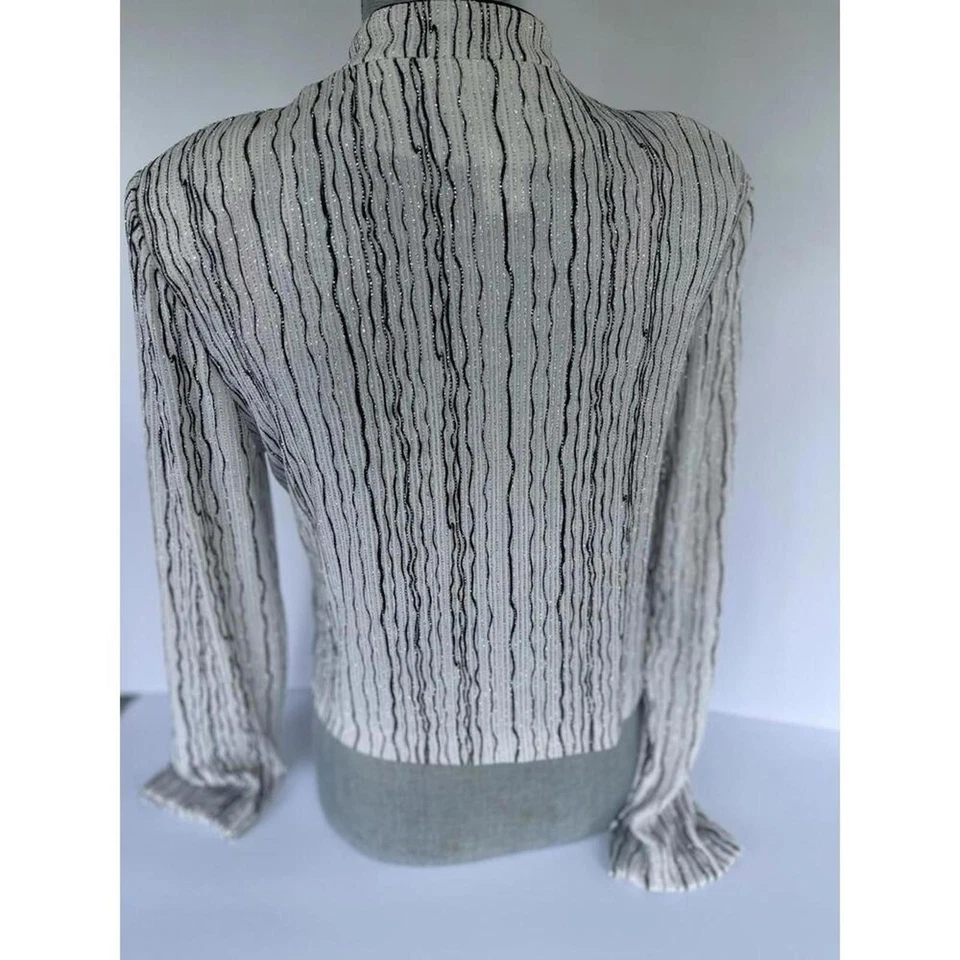 Mujer Chaqueta Rayas Blanco y Negro Cremallera Brillante Bling Glamour Noche Talla 14  Foto 3 de 4