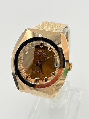TECHNOS Tiger Borazon Cut Glass Automatic Watch Confirmed Working