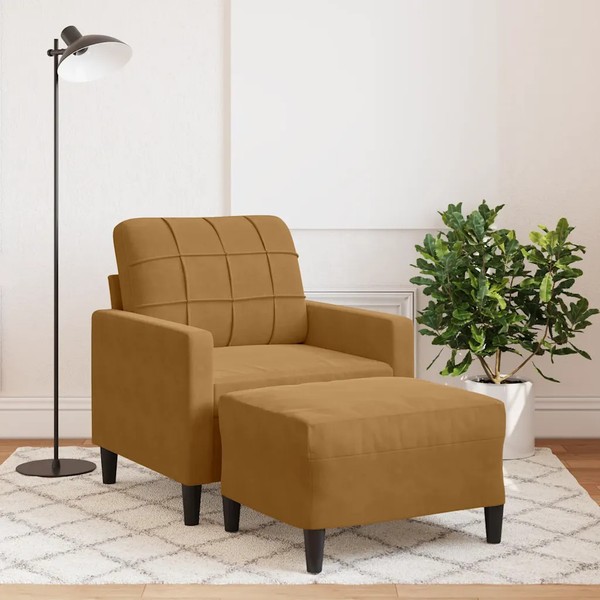 Sessel Mit Hocker Samt Braun 60 Cm Sitzbreite-image