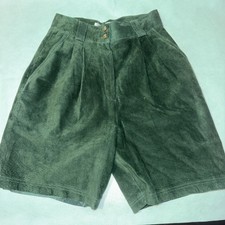 Vintage Erez Levy High Waist Suede Leather Cuffed Shorts 12 Hunter Green