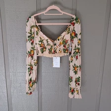 Significant Other Ada Crop Top Size 4 Women Cotton Long Sleeve Smocked Tie Front